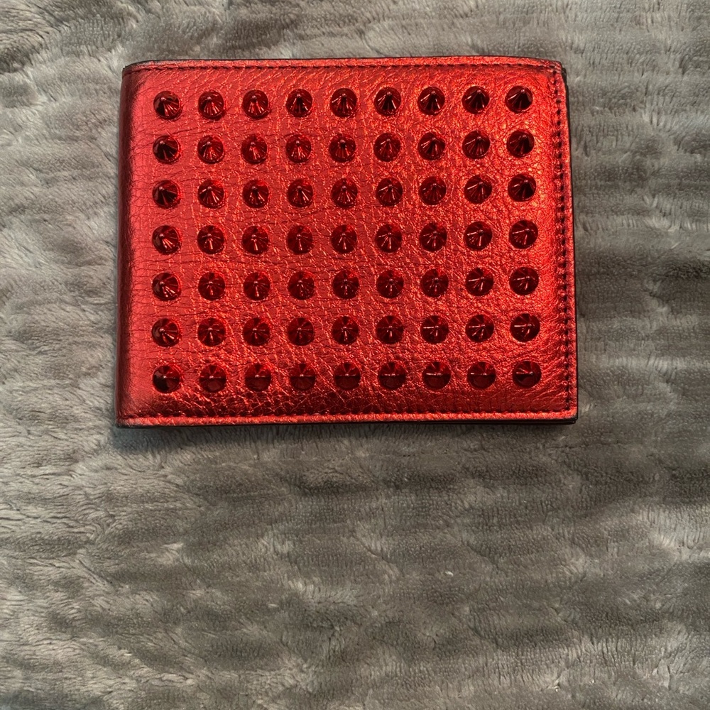 Christian Louboutin Metallic Red Studded Bifold Wallet